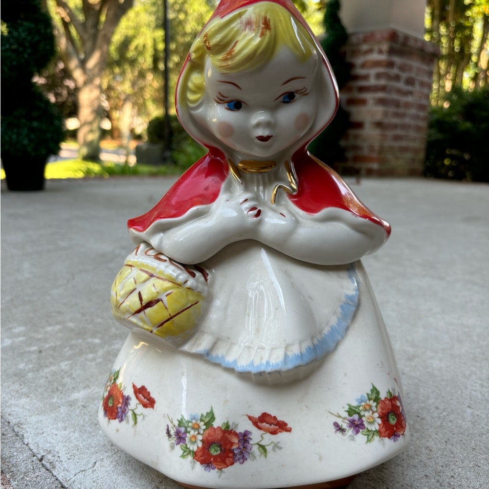 Rare- 1950’s Antique Hull Little Red Riding Hood Cookie Jar with floral apron.